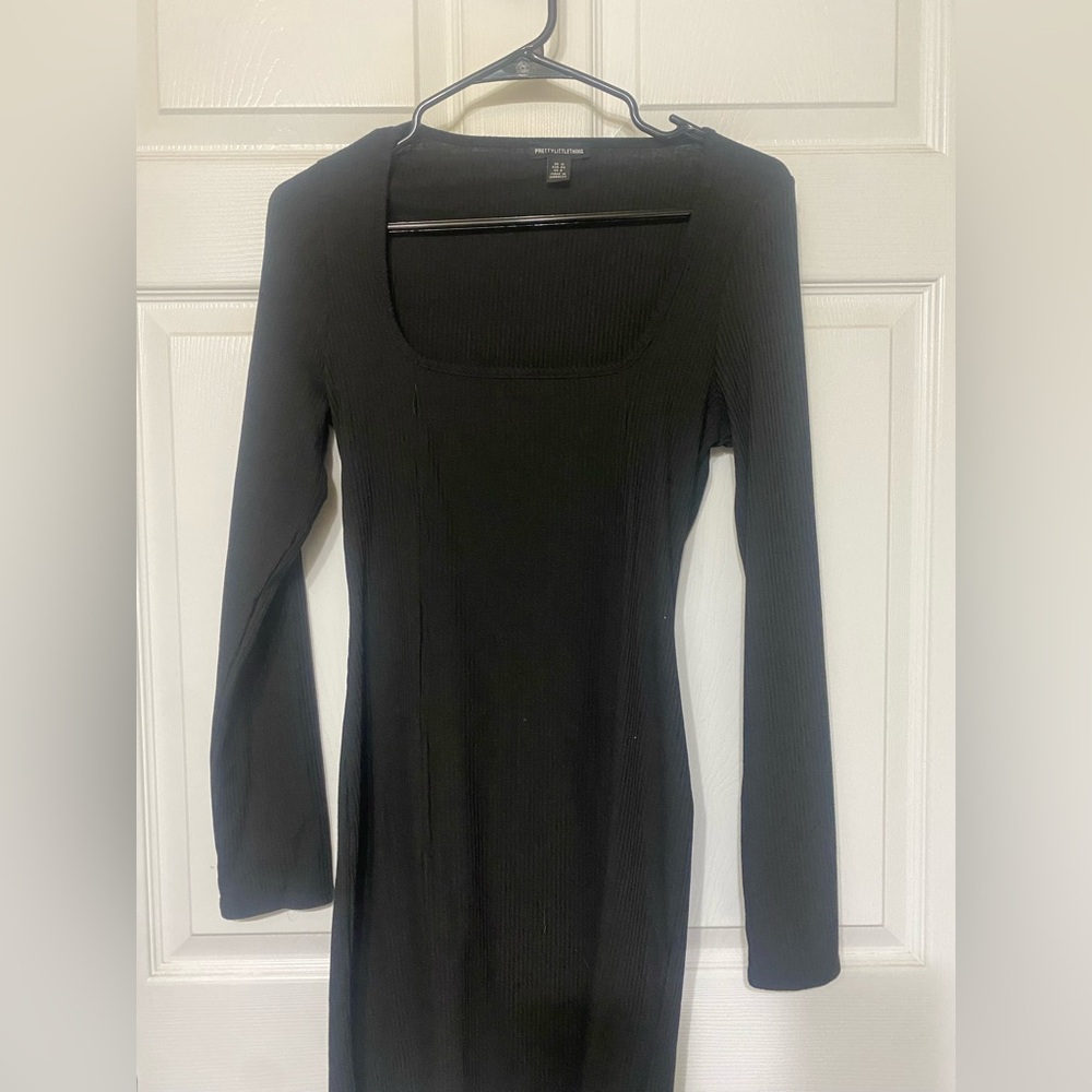 PrettyLittleThing Black Ribbed Midi Dress